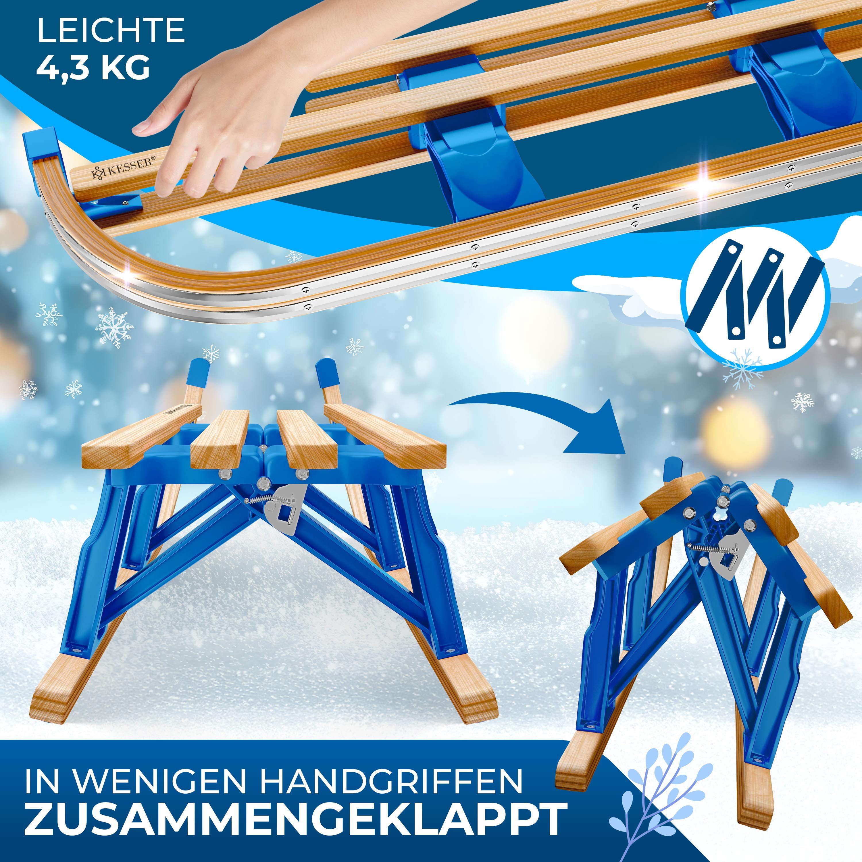 KESSER Schlitten, Holzschlitten Premium Kinderschlitten Faltschlitten max. bis 120kg
