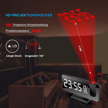 HYIEAR Funk-Radiowecker Projektionswecker Radiowecker mit USB-Anschluss Wecker Digital Schlummerfunktion und 4 Display- Helligkeitsstufen