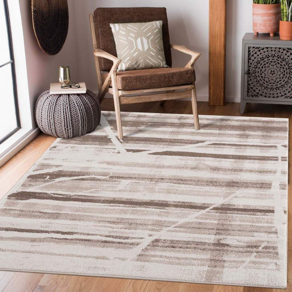 11 mm, Kurzflor, langlebig Teppich rechteckig, Weicher Carpet robust Streifen-Muster, Flor, City, Moda, pflegeleicht, und Höhe: