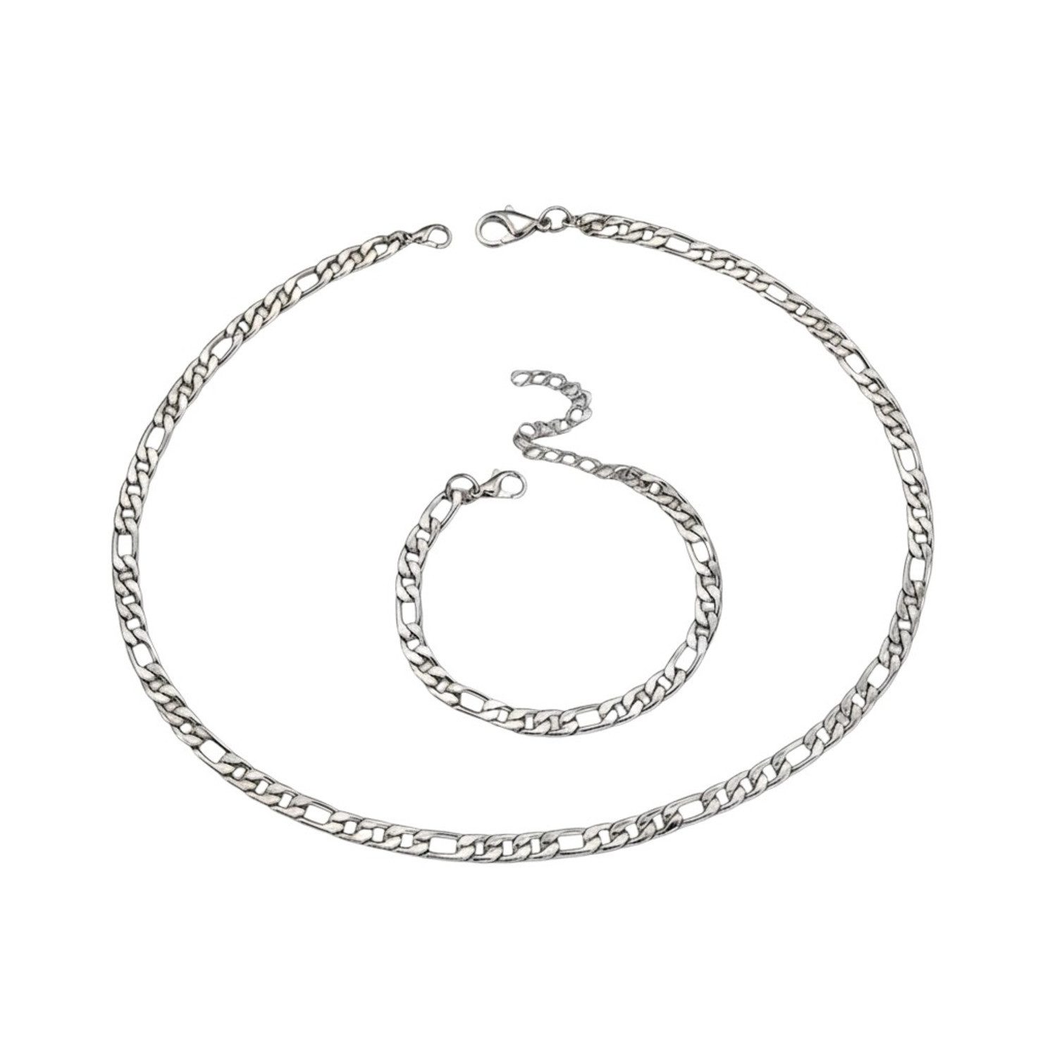 KARMA Schmuckset Herren Edelstahl Silber 2er Set Armband & Halskette (Figaroarmband, Figarokette wasserfest hypoallergen), Geschenkset Edelstahlkette Edelstahlarmband