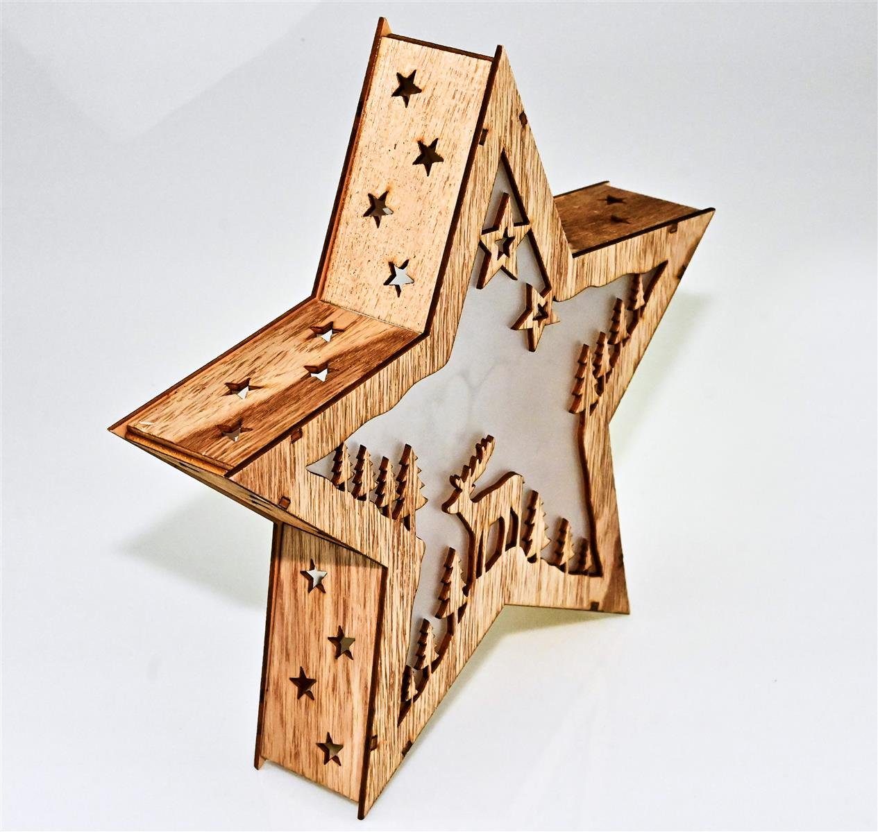 Bambelaa! LED Dekolicht Weihnachtsstern Holz Hologramm LED Dekoration batte günstig online kaufen
