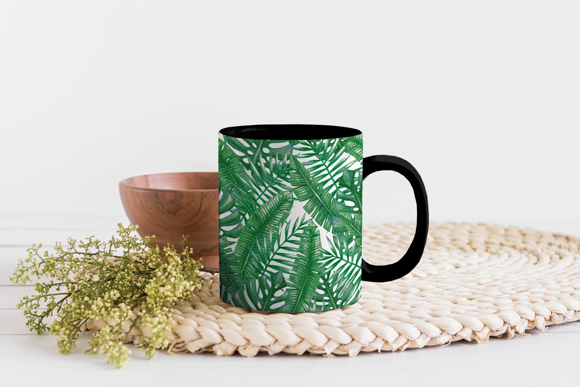MuchoWow Tasse Muster Palme Teetasse, - Farbwechsel, - Geschenk Keramik, Kaffeetassen, Zaubertasse, Blätter