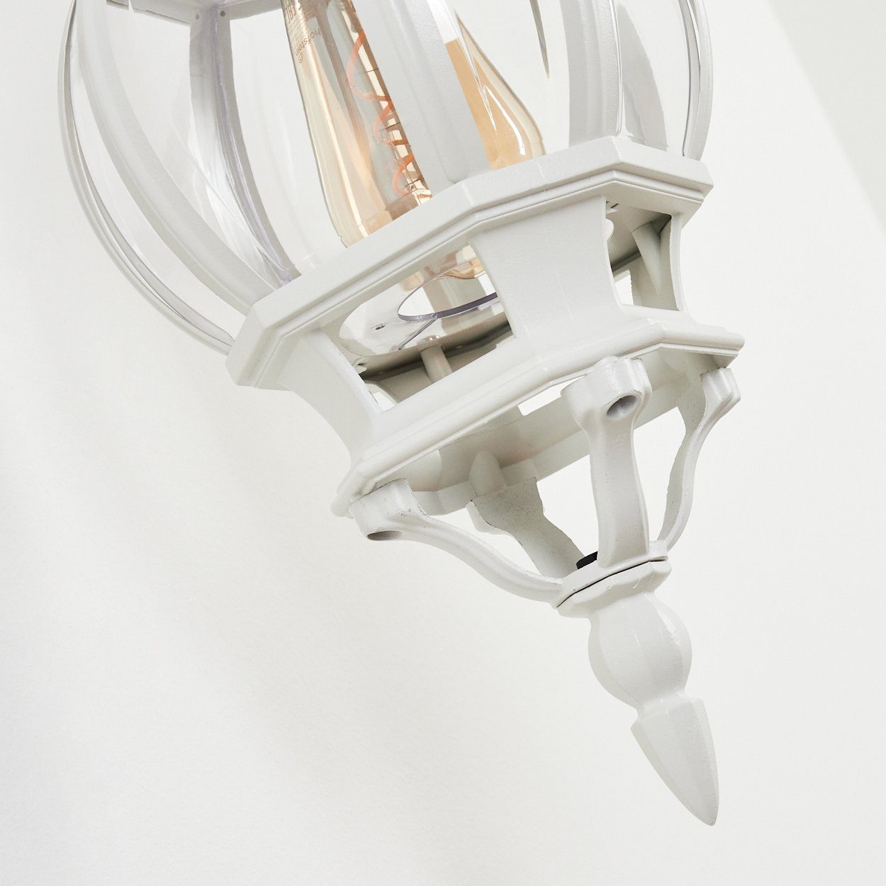 hofstein Außen-Wandleuchte »Meyen« Wandlampe abwärts in antikem Look aus Metall in Weiß/Klar, ohne Leuchtmittel, Wandleuchte mit E27, Außenleuchte, IP44, Kunststoffschirm