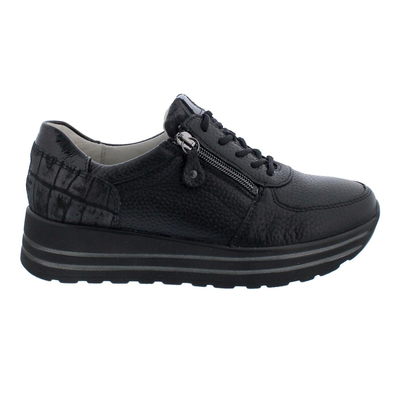 Waldläufer H-Lana Sneaker, Hirschleder Luci, Taipei, (Lackleder), schwarz, Weite Schnürschuh