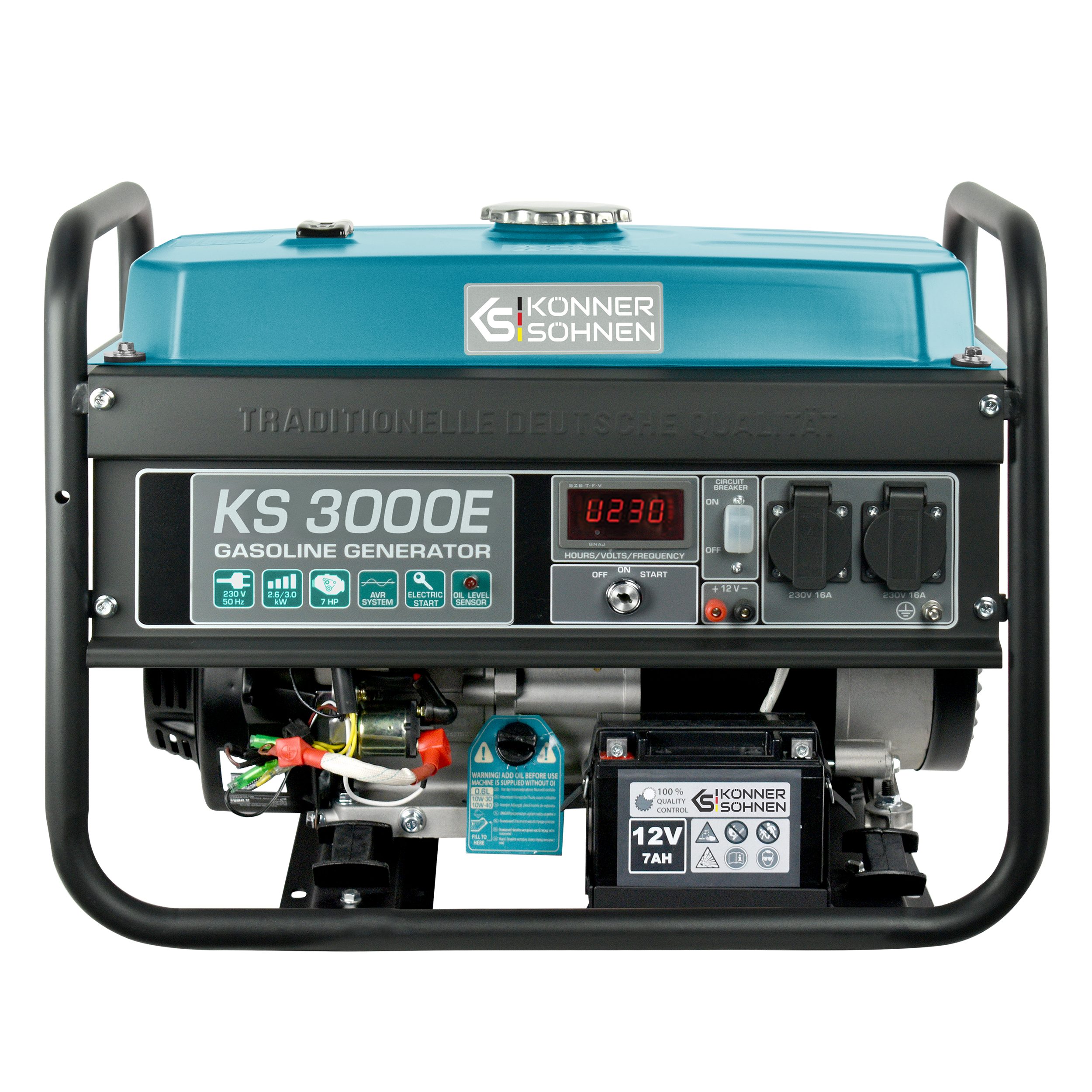 Könner & Söhnen Stromerzeuger KS 3000E, 3,00 in kW, (1-tlg., 7 PS 4-Takt Benzinmotor), Steckdosen 2*16A, 230V Generator, für Kleinhaus