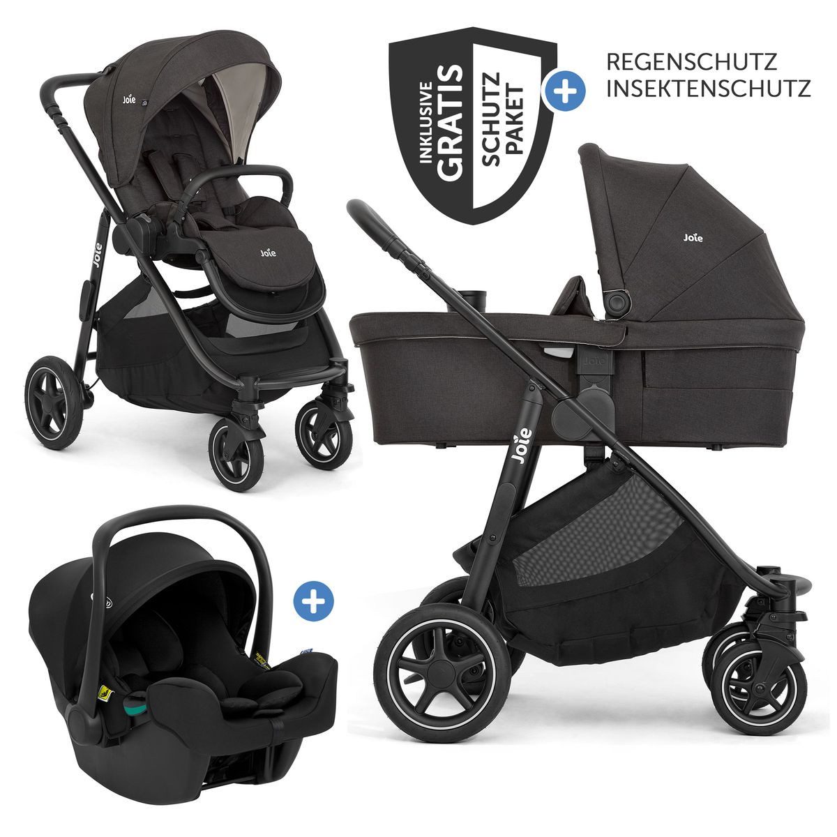 Joie Kombi-Kinderwagen Versatrax - Shale, 3in1 Kinderwagen Buggy mit Babywanne, Sportsitz, Babyschale & Zubehör
