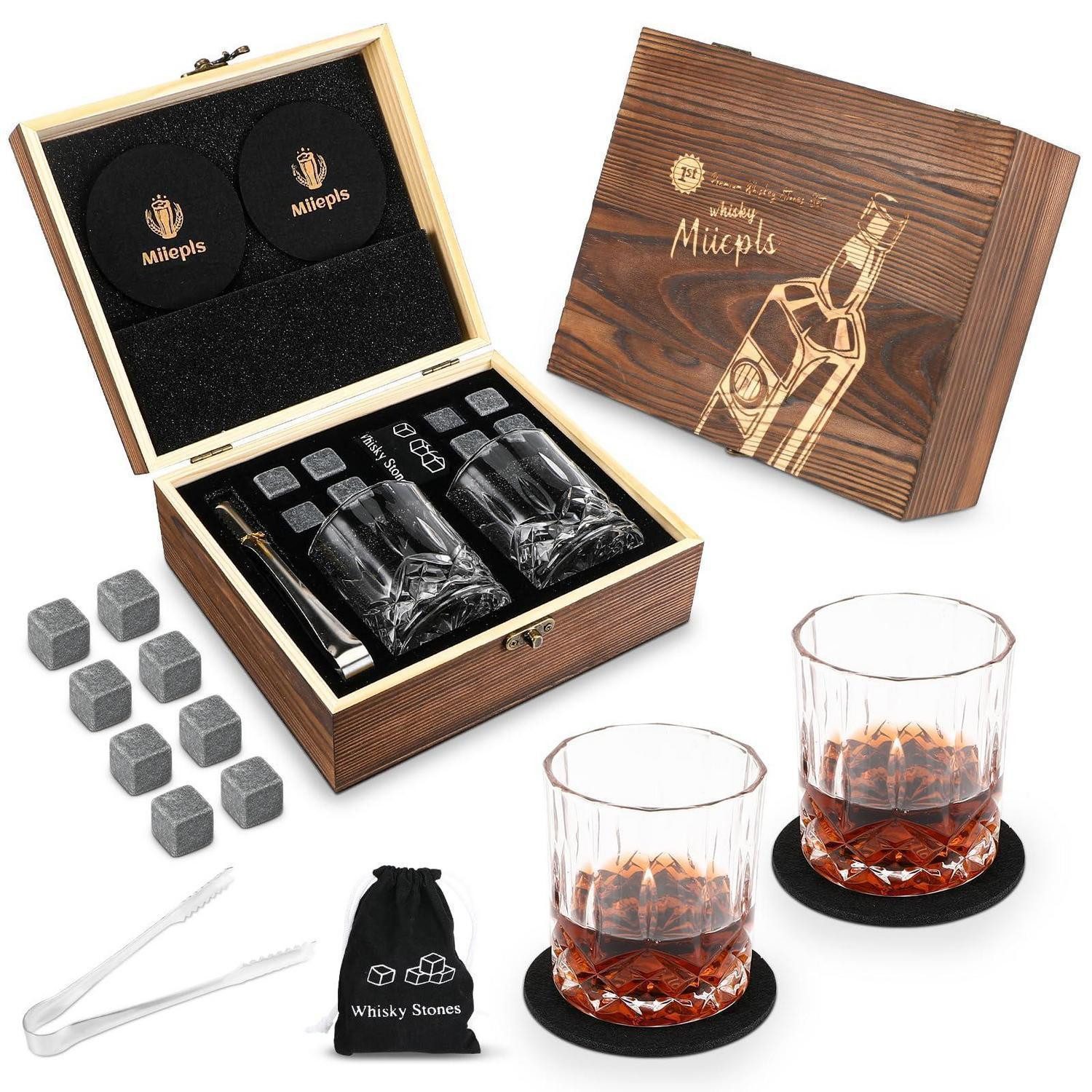 LuxusKollektion Whiskyglas Whisky Geschenkset mit 2 Gläsern & 8 Steinen