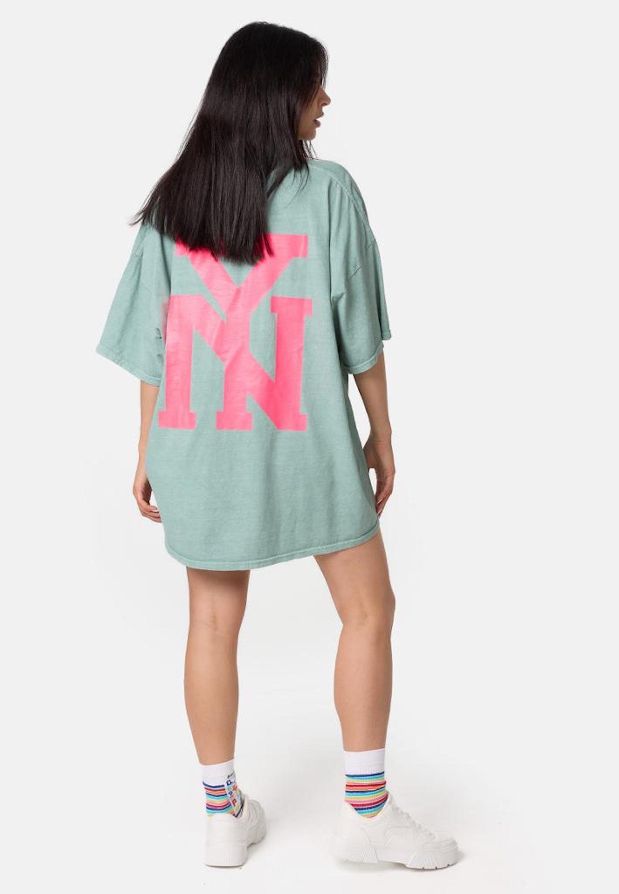 NY Tee Sommer Mint-Pink Oberteil T-Shirt Print Worldclassca Oversized YORK Print-Shirt NEW Worldclassca