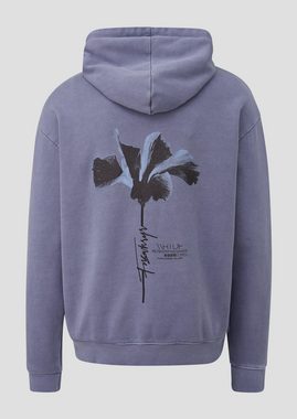 QS Sweatshirt Hoodie mit Front- und Rückenprint Label-Patch