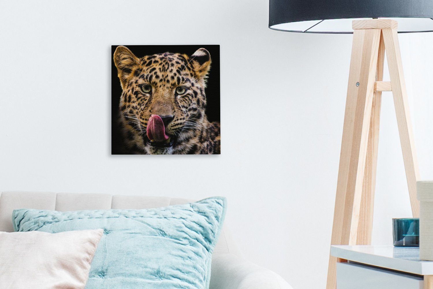 Leopard Leinwandbild Schwarz - St), (1 Nahaufnahme, für Wohnzimmer Bilder - OneMillionCanvasses® Schlafzimmer Leinwand