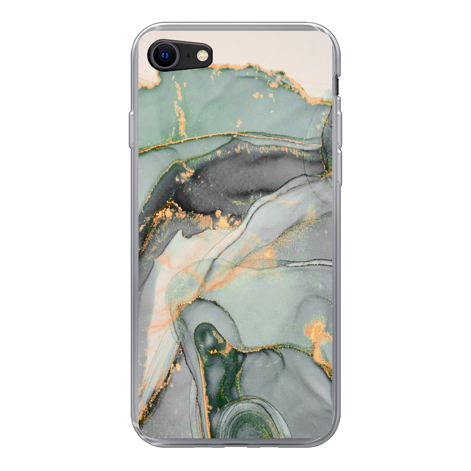 MuchoWow Handyhülle für Apple iPhone 8 Gold - Marmor - Grün - Luxus - Glitzer - Marmoropti, Smartphone-Bumper, Print, Handy Schutzhülle Dünn
