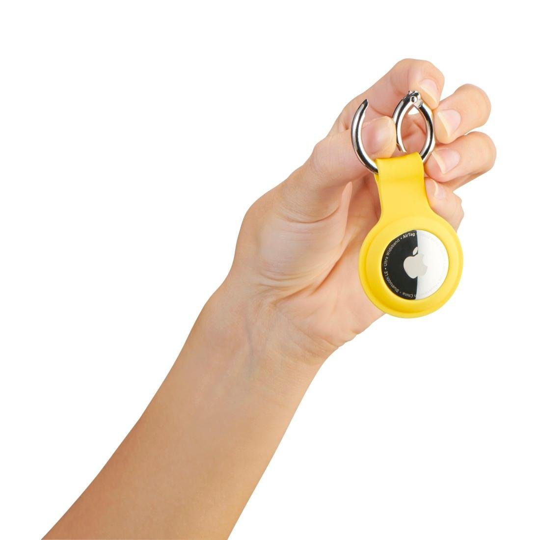 Hama Schlüsselanhänger aus Silikon, gelb mit Karabiner Edge Schutzhülle Apple AirTag Protector für