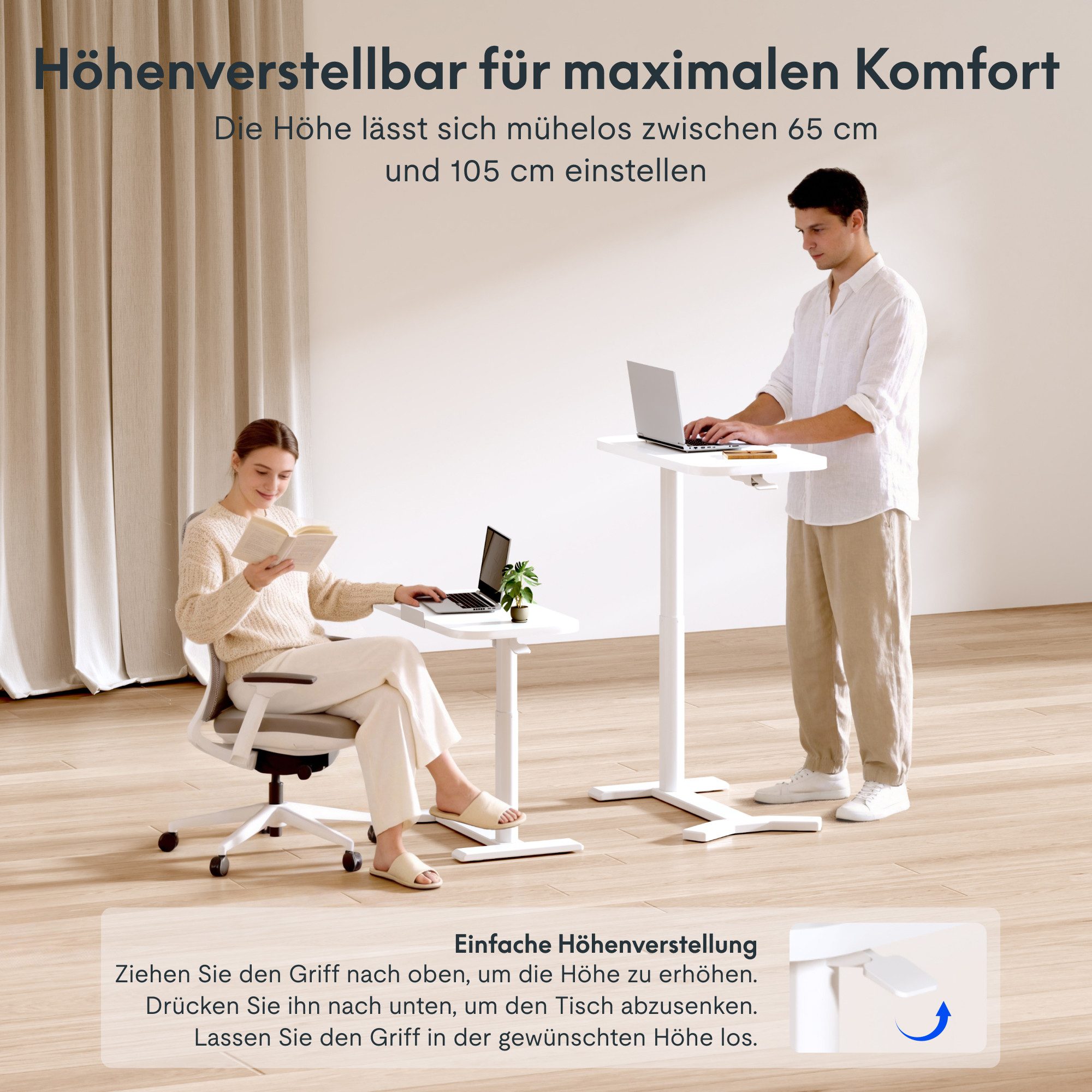 FLEXISPOT Beistelltisch Höhenverstellbar Betttisch, Laptoptisch (C-Form, ideal für Sofa, Bett & Lesestunden, mit stufenloser Höhenverstellung), mit neigbarer Tischplatte, 360° Rollen & einfacher Montage