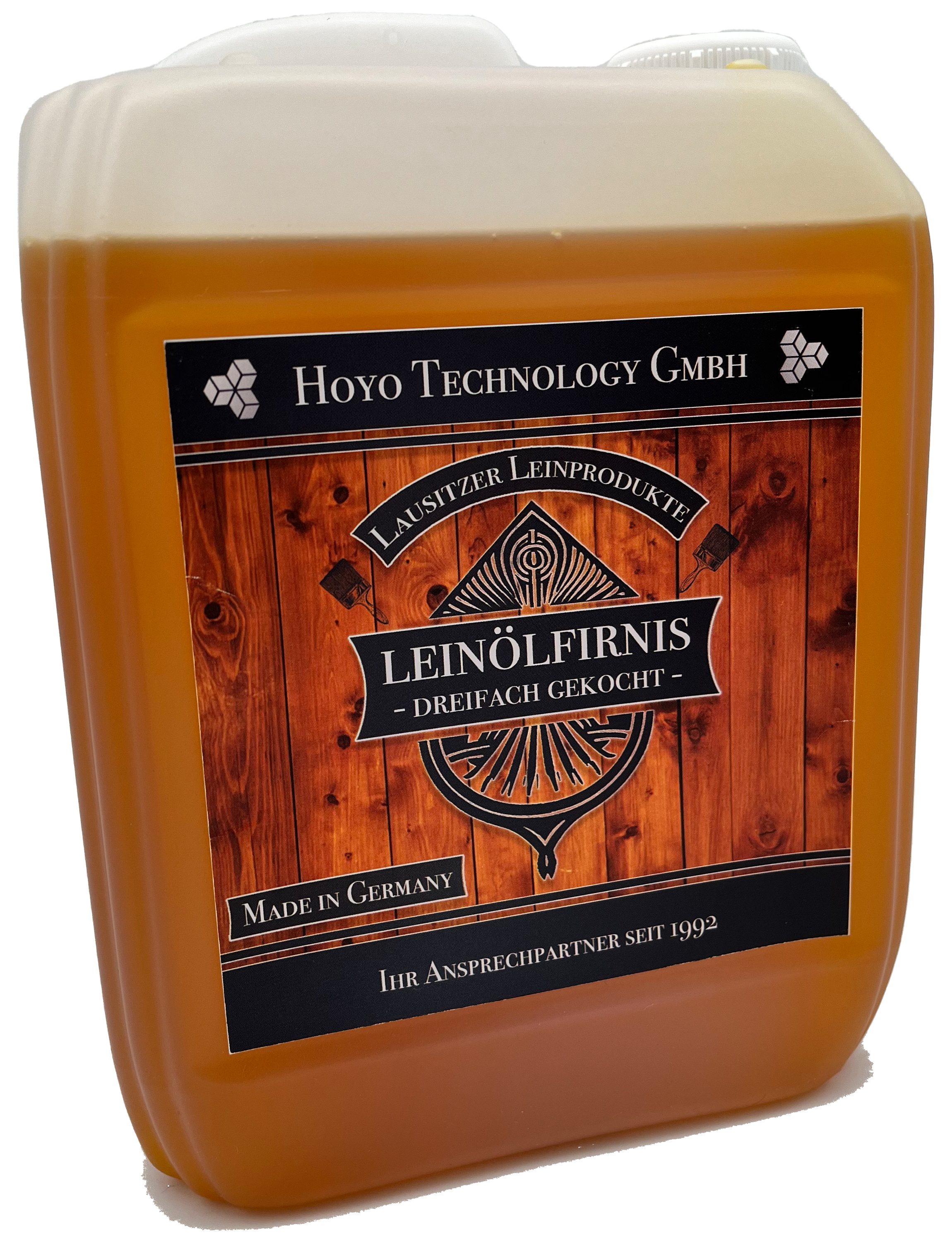 Hoyo Technology GmbH Leinölfirnis Leinölfirnis 10 Liter - Dreifach gekochtes Holzöl, Harzfrei, Lebenmittelecht,Ökologisch, Harzfrei