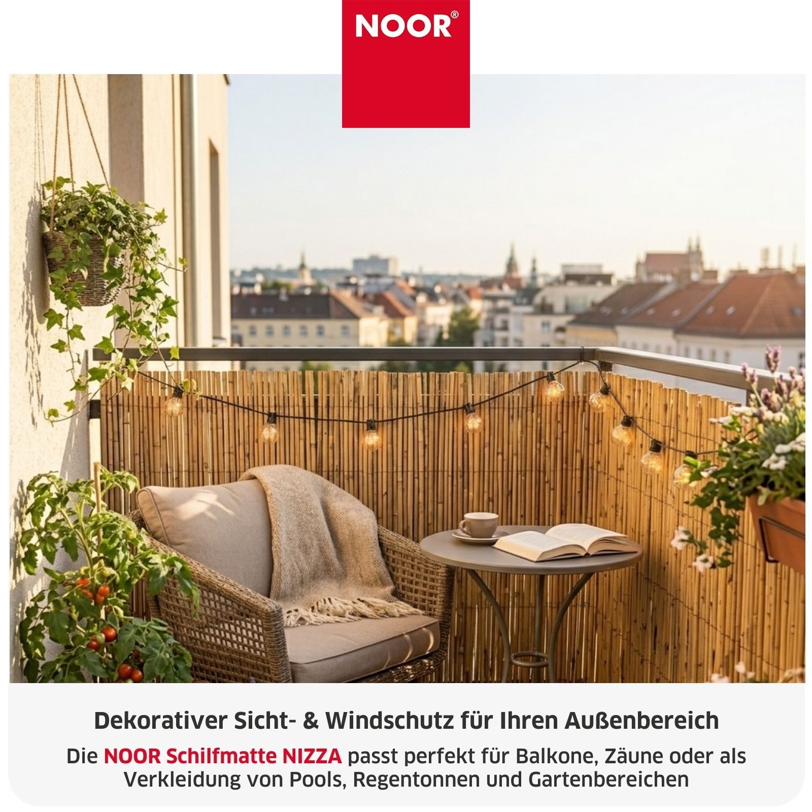 NOOR Sichtschutzzaunmatten Schilfrohrmatte NIZZA - Sichtschutz mit Drahtbindung