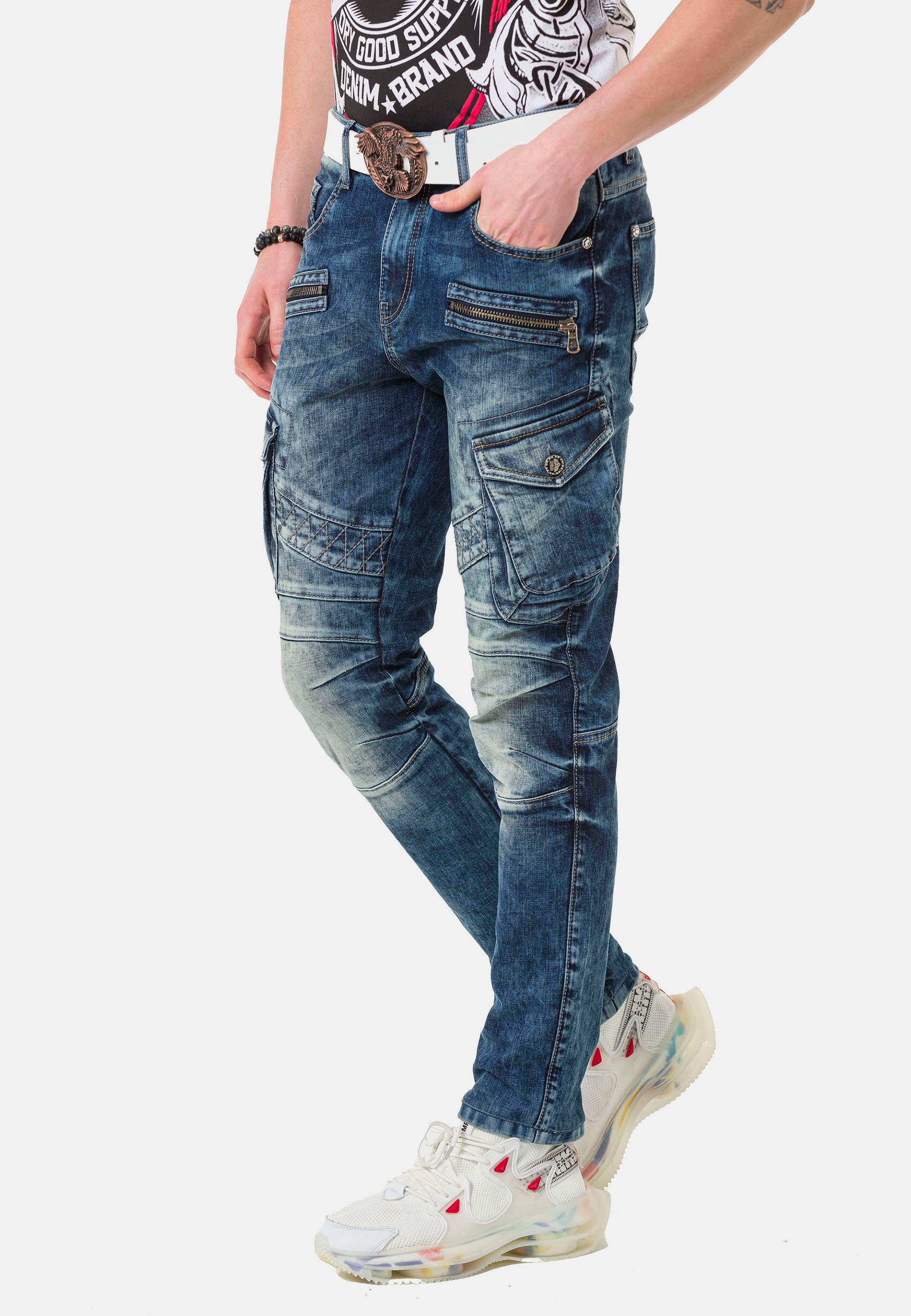 Cipo & trendigen mit Baxx Cargotaschen blau Straight-Jeans