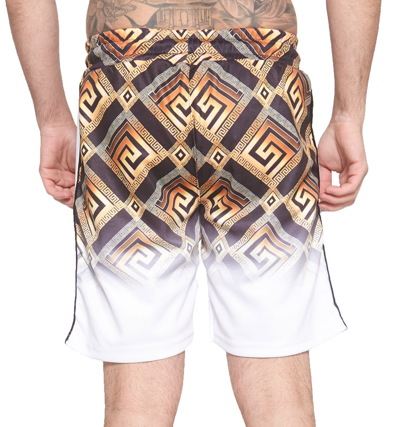 Kurze Shorts (Kurze Shorts Hose 1-tlg., Freizeit Design) Bermudas Sweatpants, Weiß modischem Herren John im Casual Ornamente Hose Kayna Design Barock Fitness
