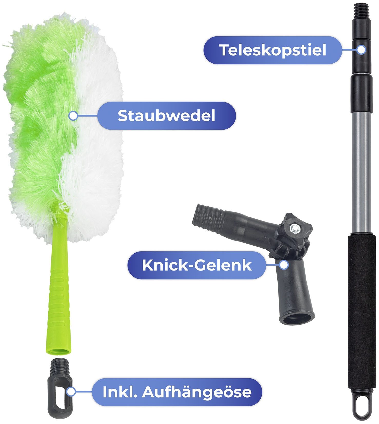 Maximex Staubwedel 2in1, Staubwischer mit Teleskopstiel und Knickgelenk, antistatisch
