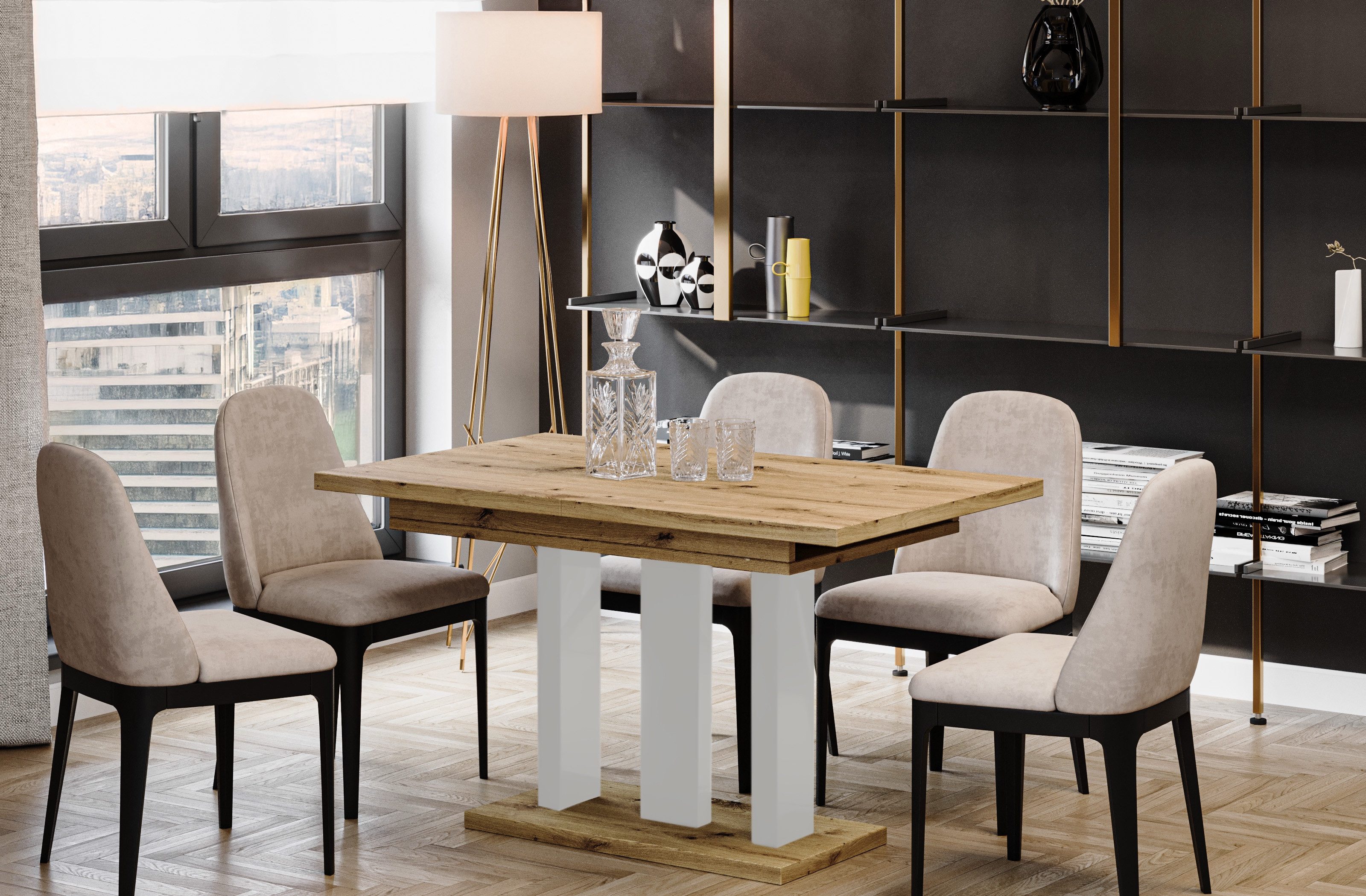 Endo-Moebel Säulen-Esstisch "Appia White" 130-210cm ausziehbar günstig online kaufen