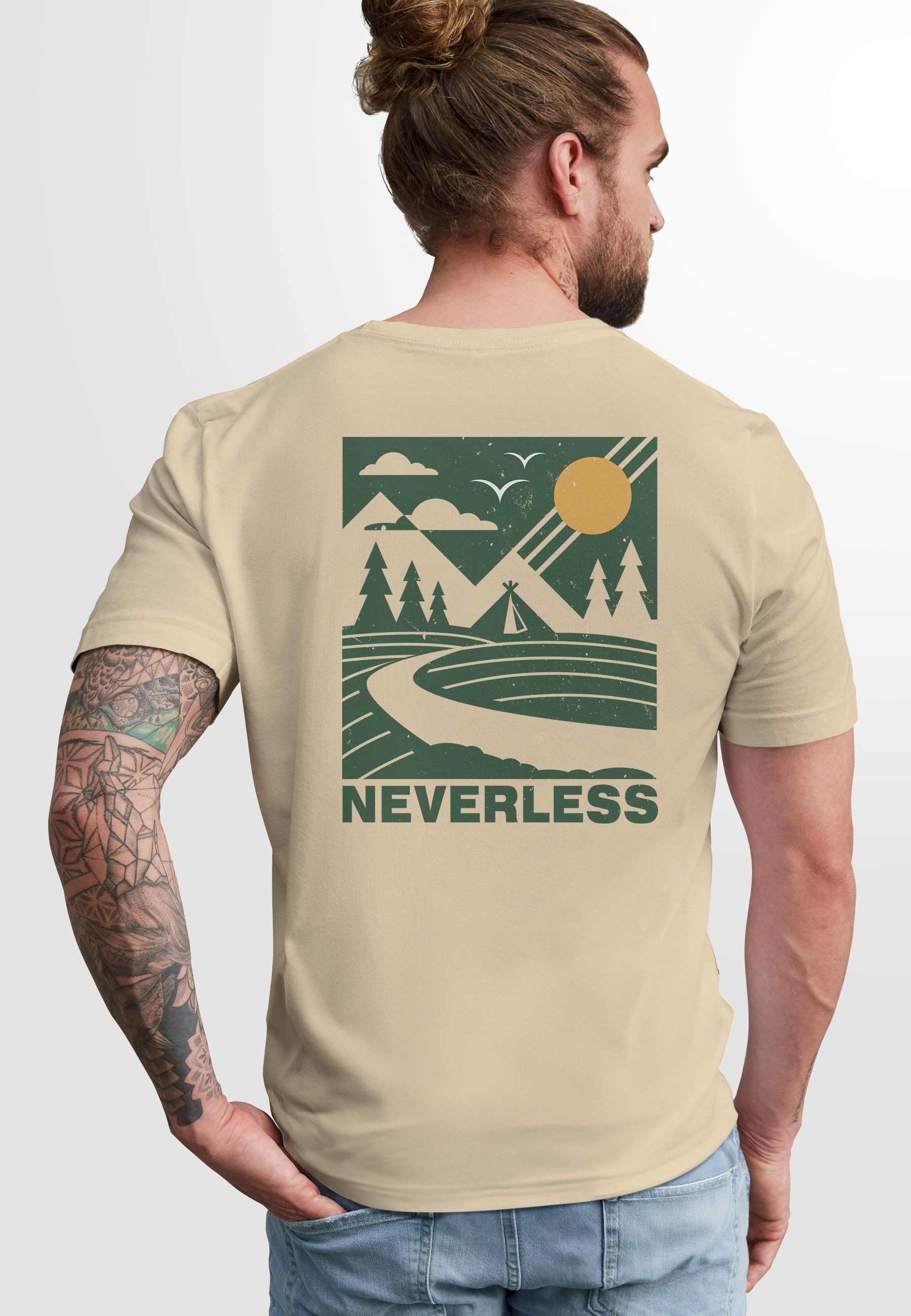 Neverless Print-Shirt Herren T-Shirt Backprint Berge Outdoor Wald Camping R günstig online kaufen