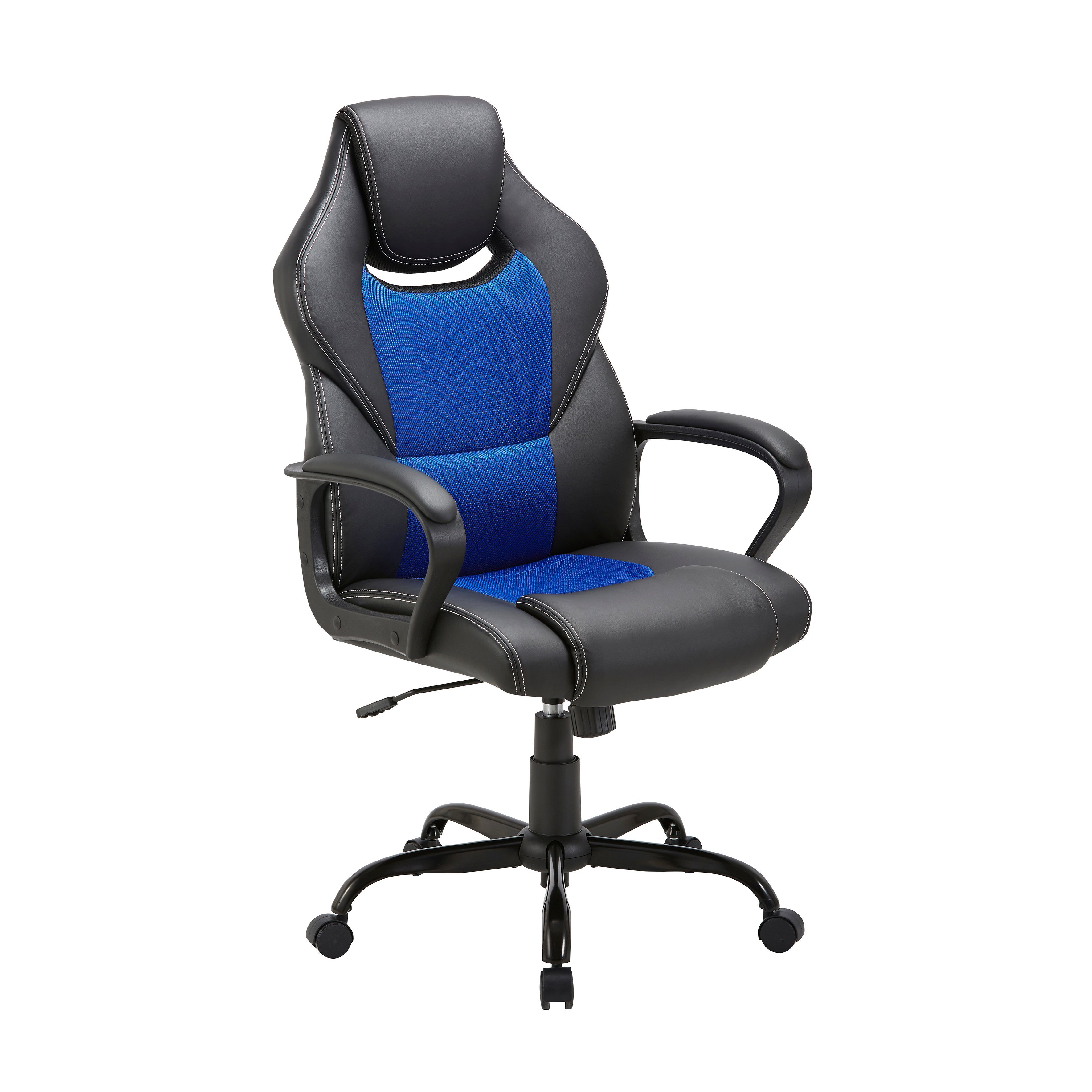 Schwarz höhenverstellbar bürostuhl, Wippfunktion chefsessel Bürostuhl ergonomisch Gaming Schwarz Zedelmaier Blau Schreibtischstuhl Stuhl und Drehstuhl, mit mit blau