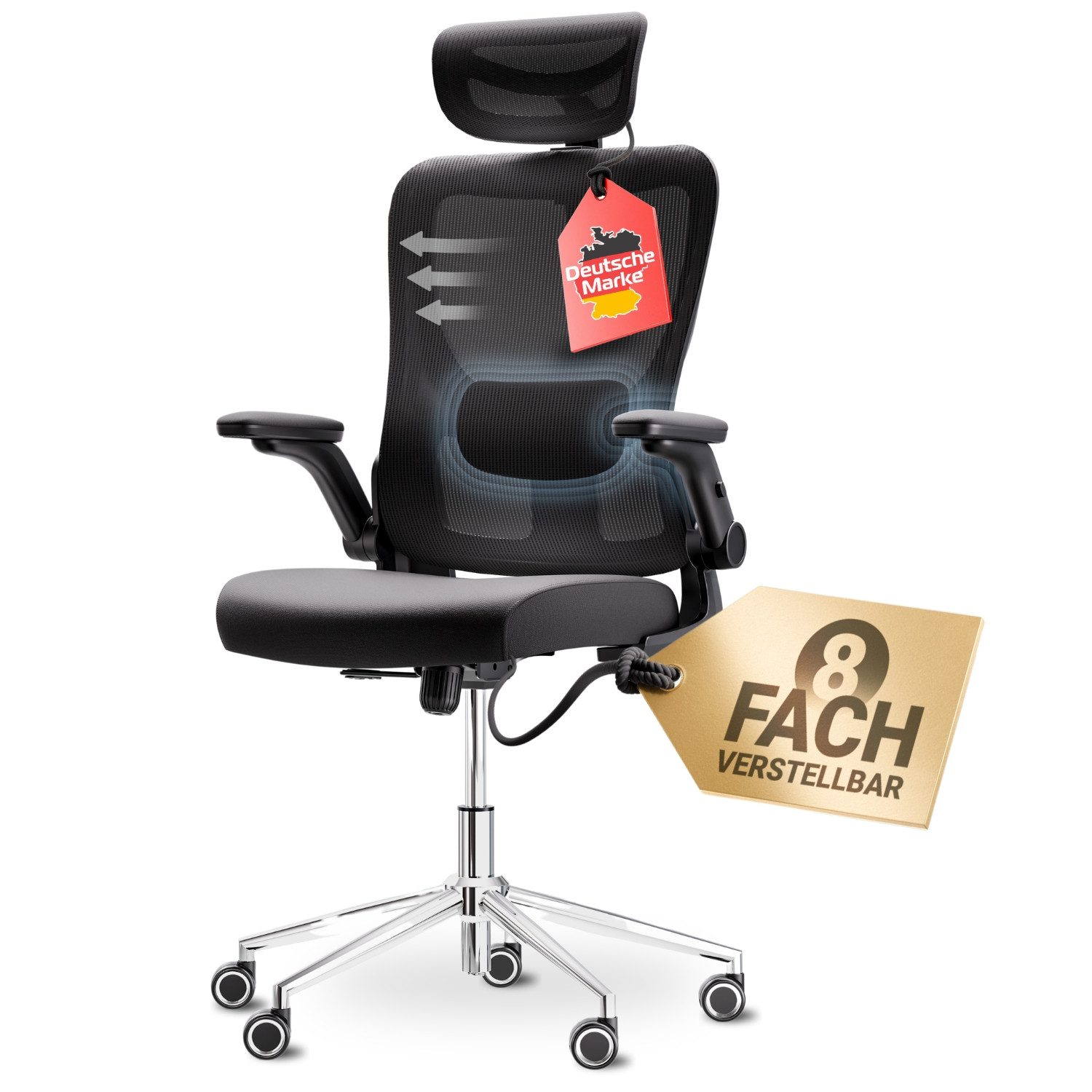 LUTIVO Bürostuhl, Schreibtischstuhl Ergonomisch & Gaming Stuhl (Schwarz)