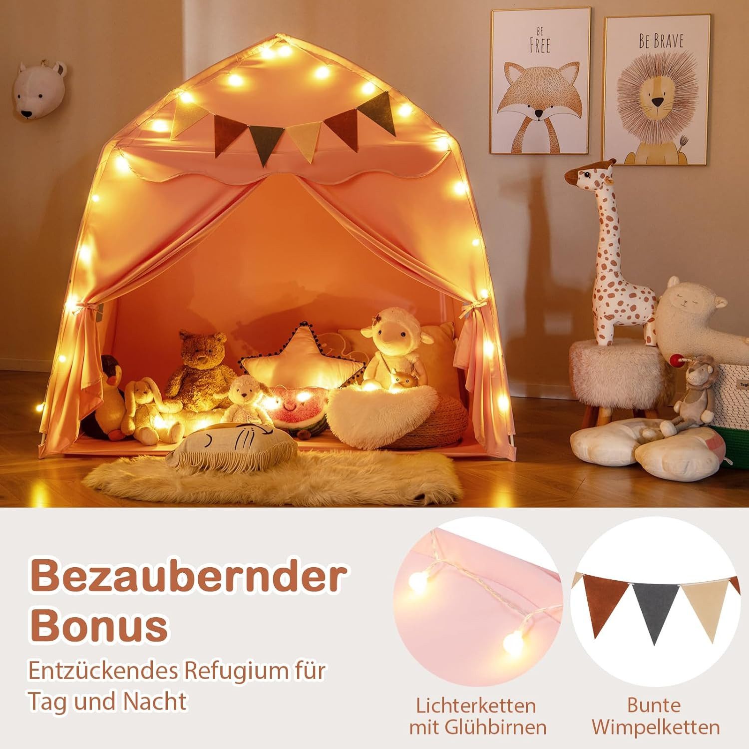 KOMFOTTEU Spielzelt Spielhaus Kinderzelt mit Flaggen, günstig online kaufen