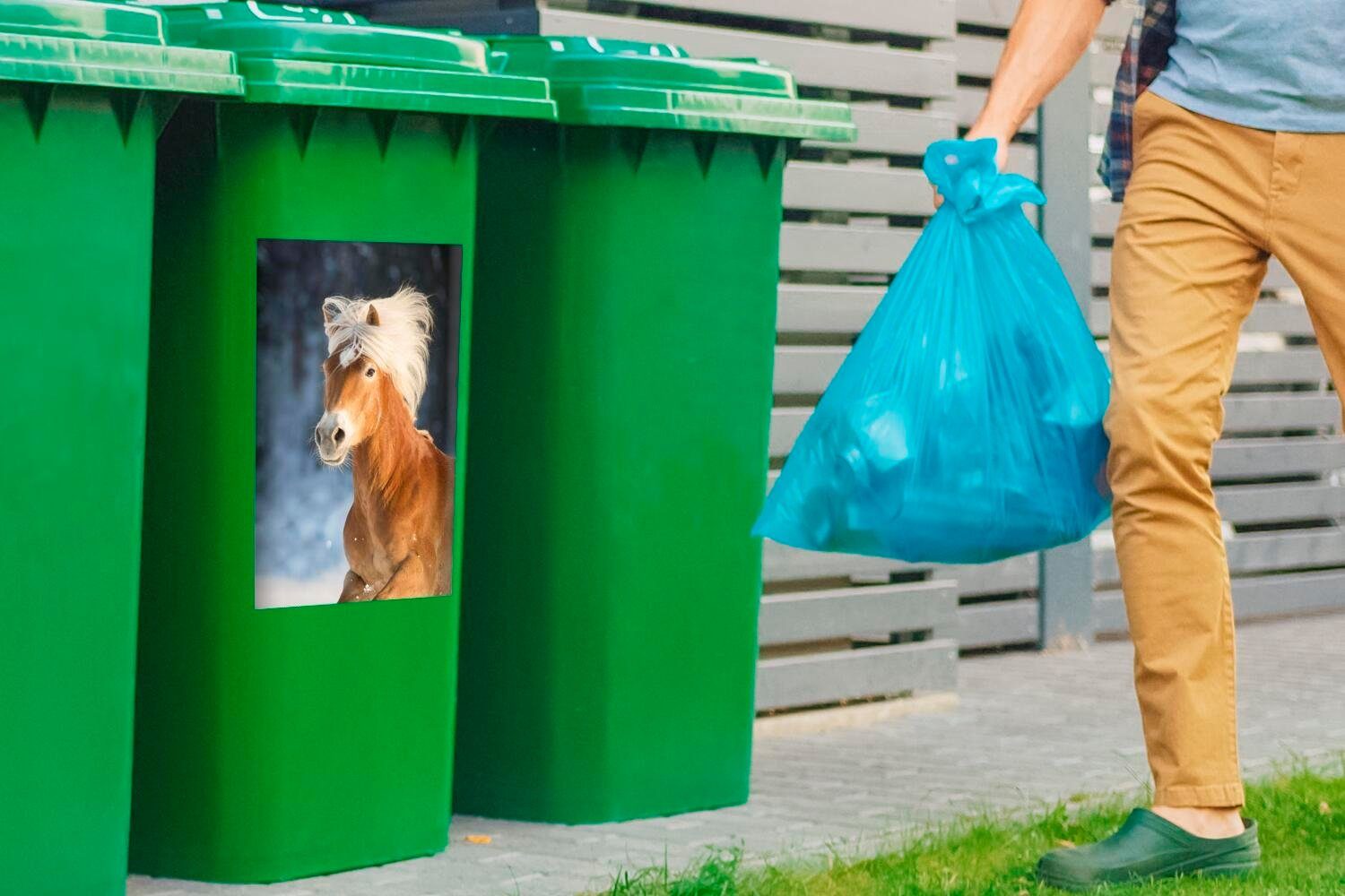 St), Container, Abfalbehälter Haflingerpferd im MuchoWow (1 Mülltonne, Mülleimer-aufkleber, Winter Wandsticker Sticker,