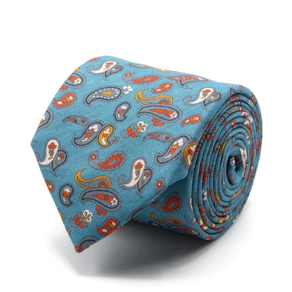 BGENTS Krawatte Paisley-Muster Baumwoll-/Leinen-Gemisch Petrolblau aus mit Made in Krawatte Italy