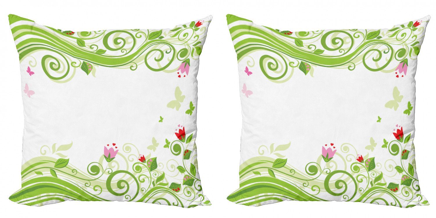 Kissenbezüge Modern Accent Doppelseitiger Digitaldruck, Abakuhaus (2 Stück), Green Flower Blühende Stripes