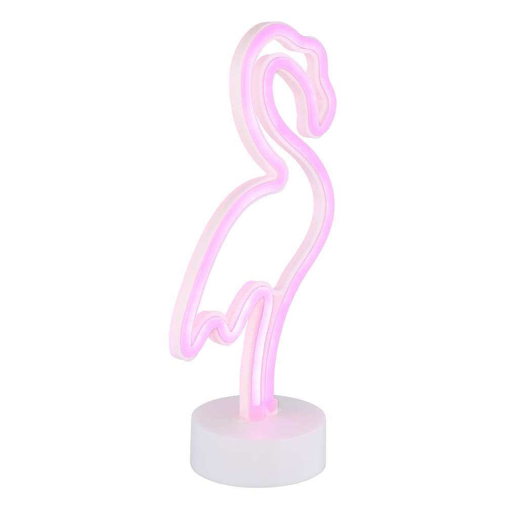 GLOBO LIGHTING LED Tischleuchte, LED-Leuchtmittel fest verbaut, Tischleuchte Neonlicht Dekolampe LED Flamingo pink weiß Kinderzimmer