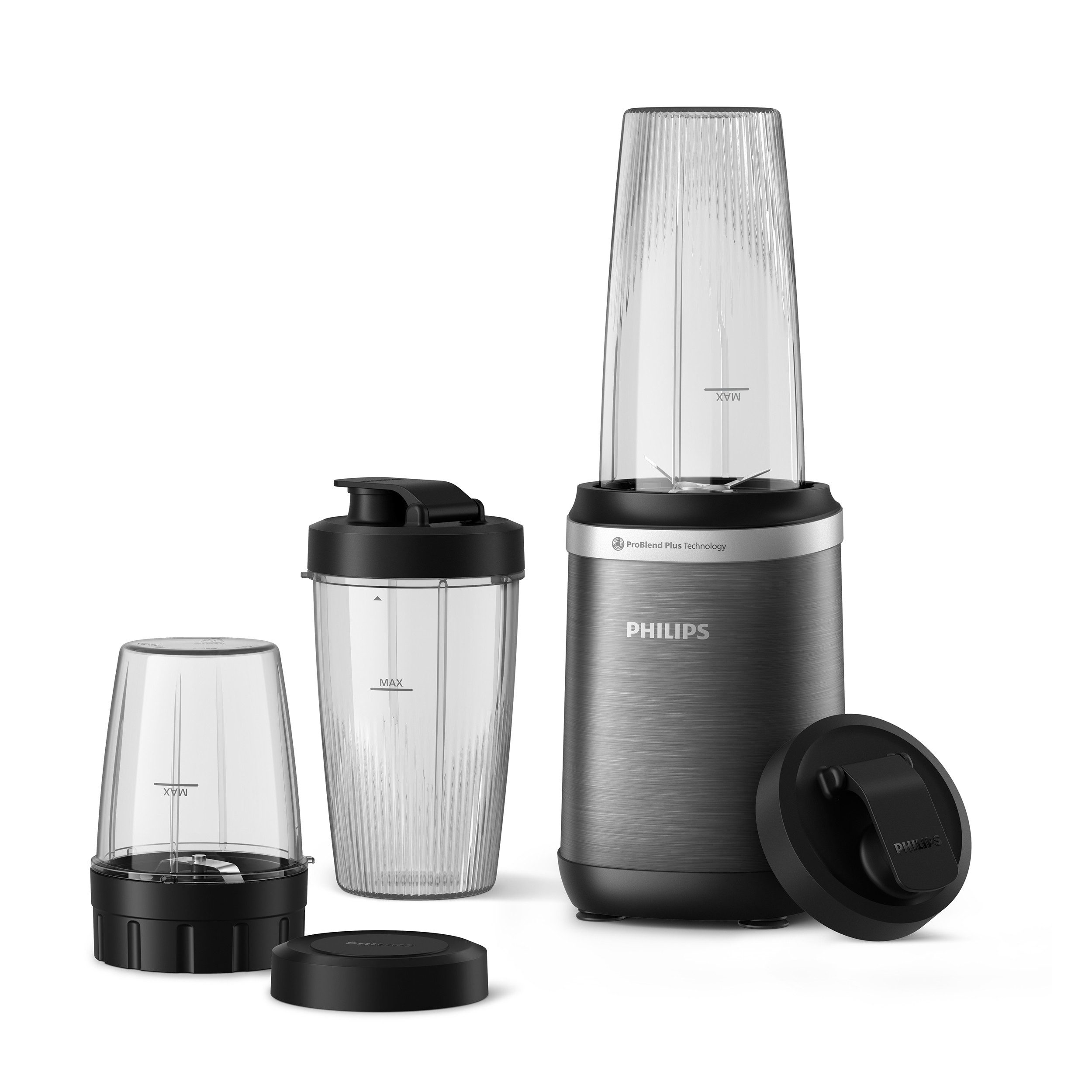 Philips Standmixer HR2767/00 5000 Series, mit ProBlend Plus-Technologie, 1000 W, 3 Becher (700, 500, 300 ml), kompaktes Design; Schwarz/Edelstahl