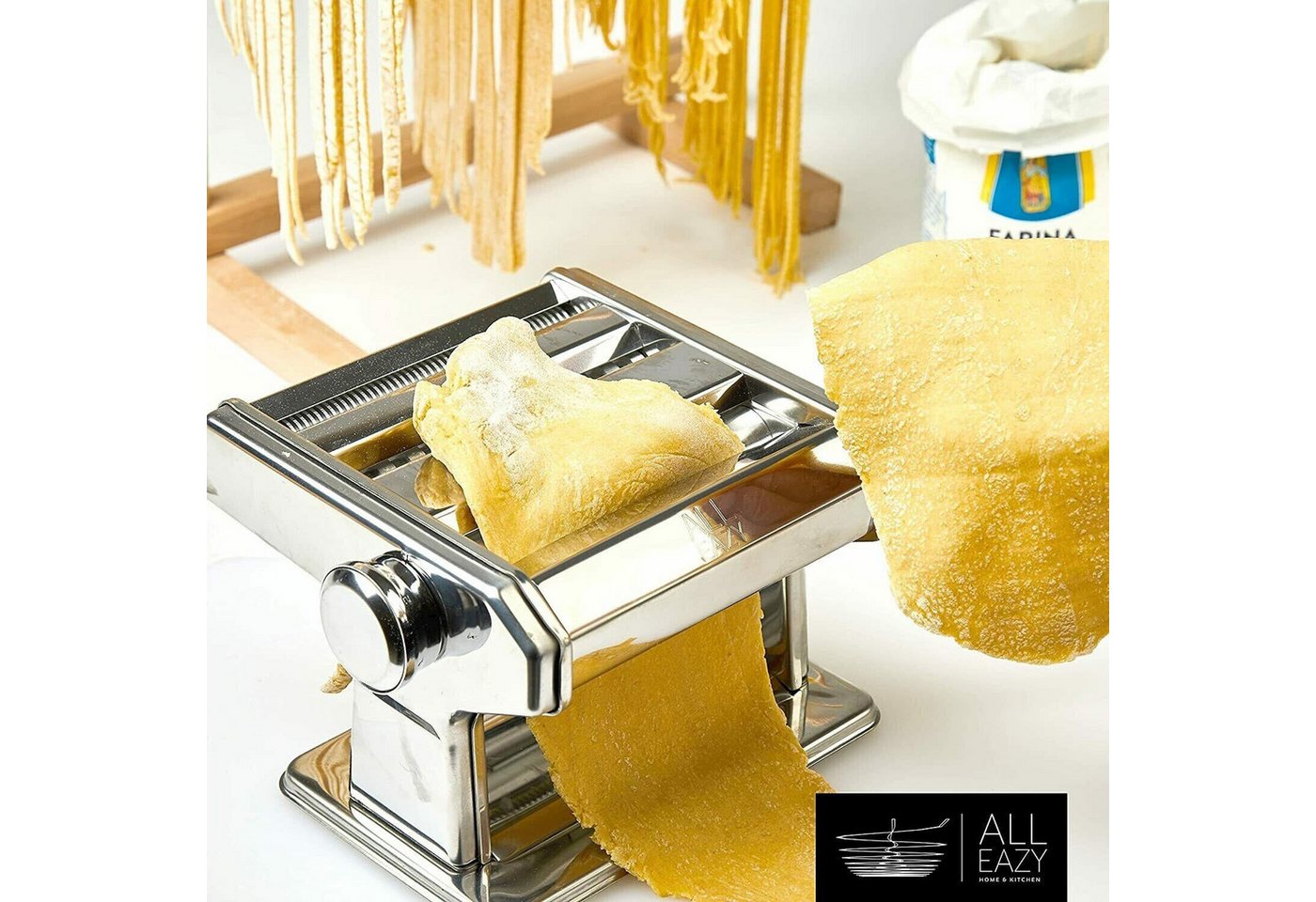 ALL EAZY Home & Kitchen Nudelmaschine Nudelmaschine aus Edelstahl Pastamaker 3 in 1 Pastamaschine Nudeln, Edelstahl