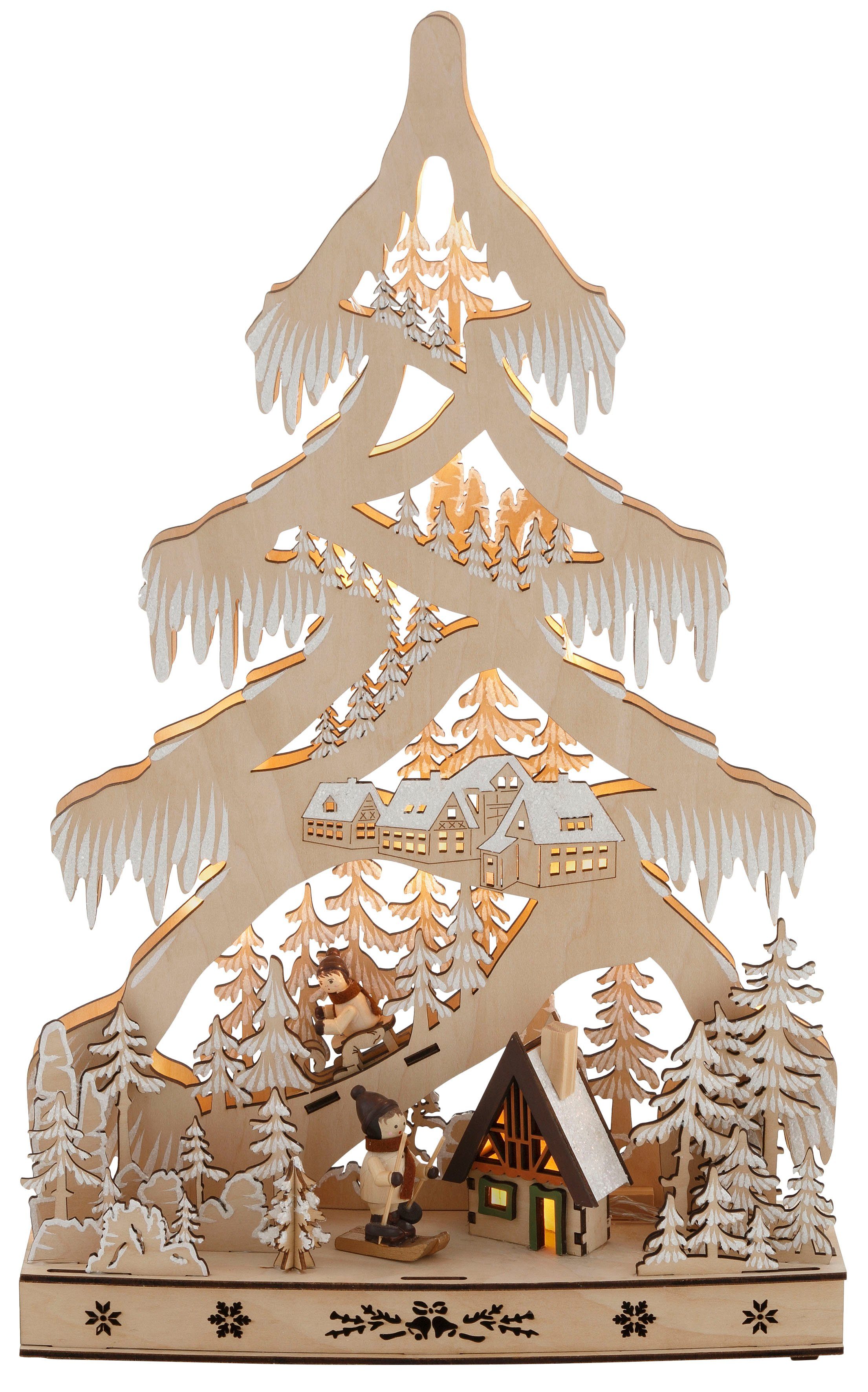 Warmweiß, affaire Schneelandschaft, Hütte LED fest cm Home Baum mit integriert, LED Höhe 48 und ca. Skifahrern,
