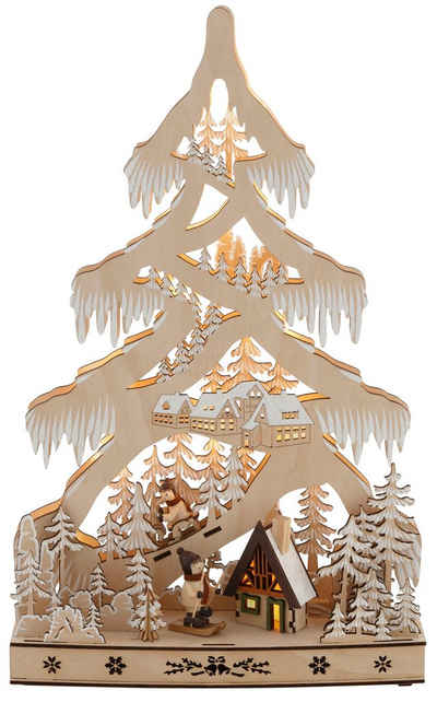 Myflair Möbel & Accessoires LED Baum »Schneelandschaft«, mit Hütte und Skifahrern, Höhe ca. 48 cm