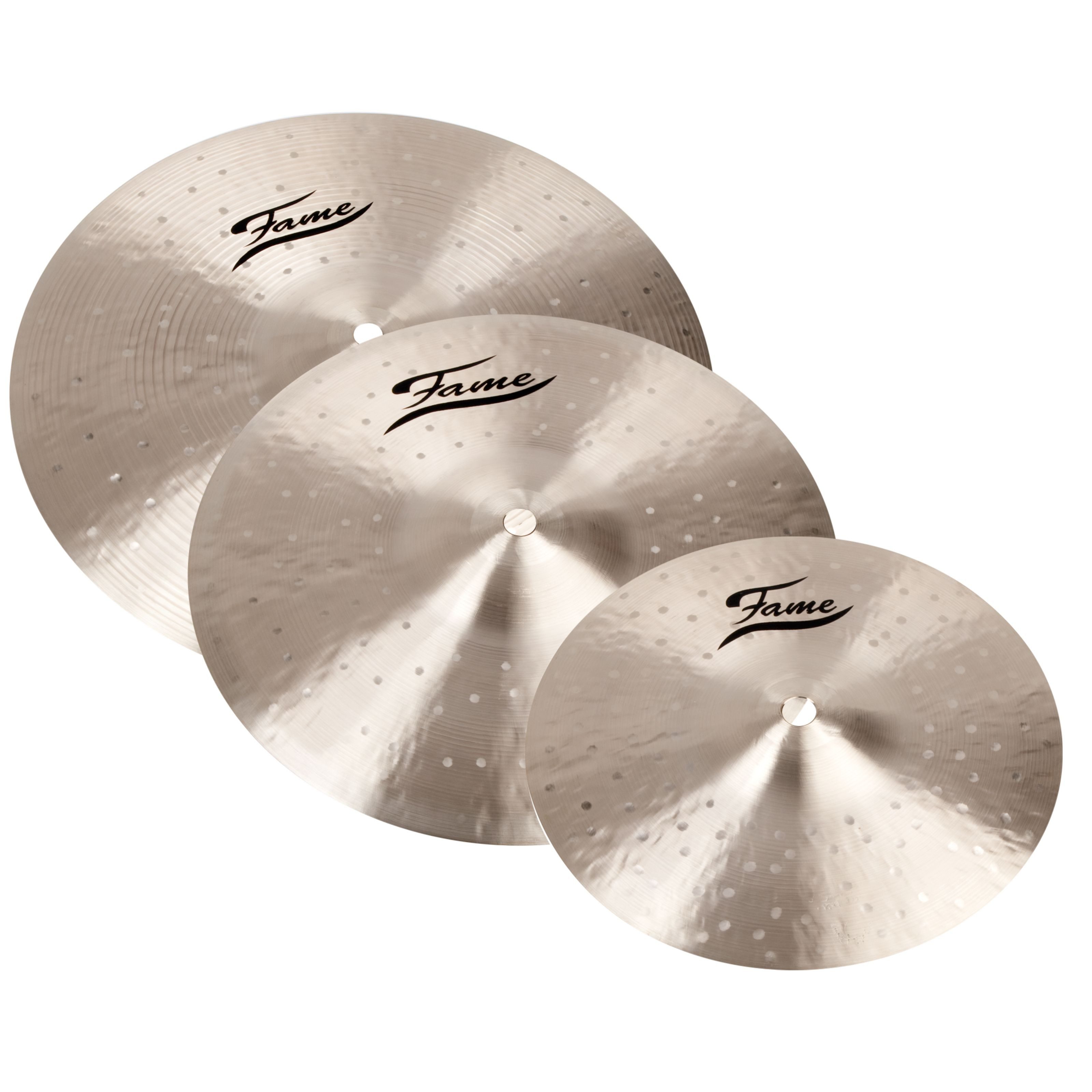 FAME Becken,B20 Splash Becken Set 8" 10" 12" Traditional Finish B20 Bronze Handgehämmert Natural Finish inklusive Drummer Handtuch, Cymbals, Cymbal Sets, B20 Splash Becken Set, Handgehämmert, B20 Bronze
