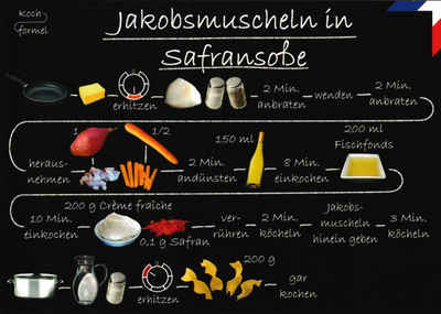 Postkarte Rezept- "Französische Küche: Jakobsmuscheln in Safransoße"