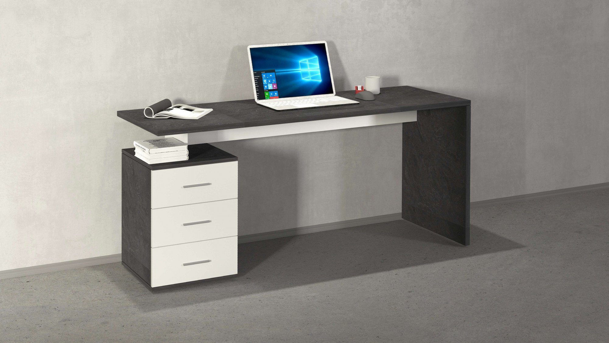 Tecnos Schreibtisch NEW SELINA, Breite 160 cm, modernes italien. Design schiefer/weiß hochglanz