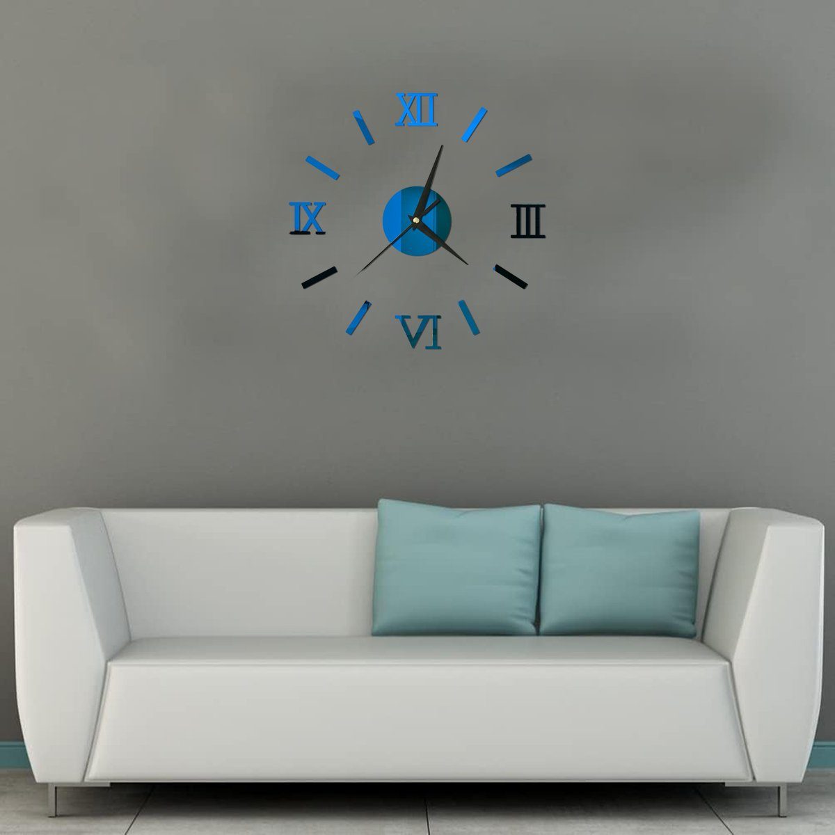 rahmenlose Moderne Stumm Wandaufkleber Wanduhr Uhren, DIY Blau große Wandsticker Houhence 3D