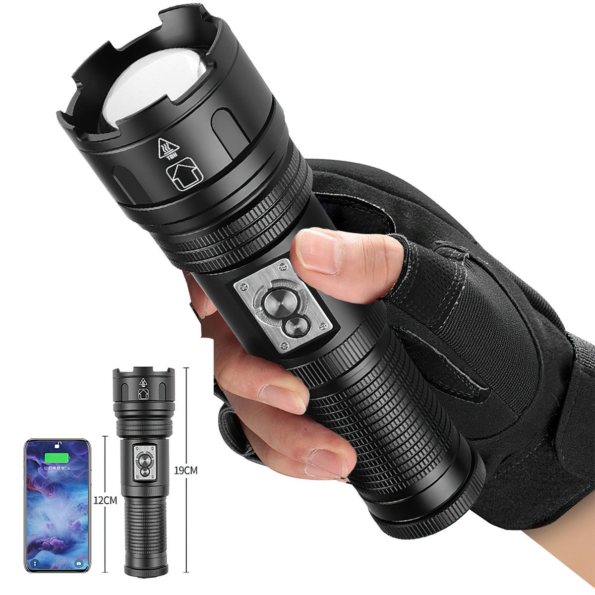 DOPWii LED Taschenlampe Superhelle Flashlight,1800LM,Campinglampe 10 Modi,Starke Wasserdicht (1-St), Taschenlampe, kompakt und robust,Akku-Taschenlampe,wiederaufladbar