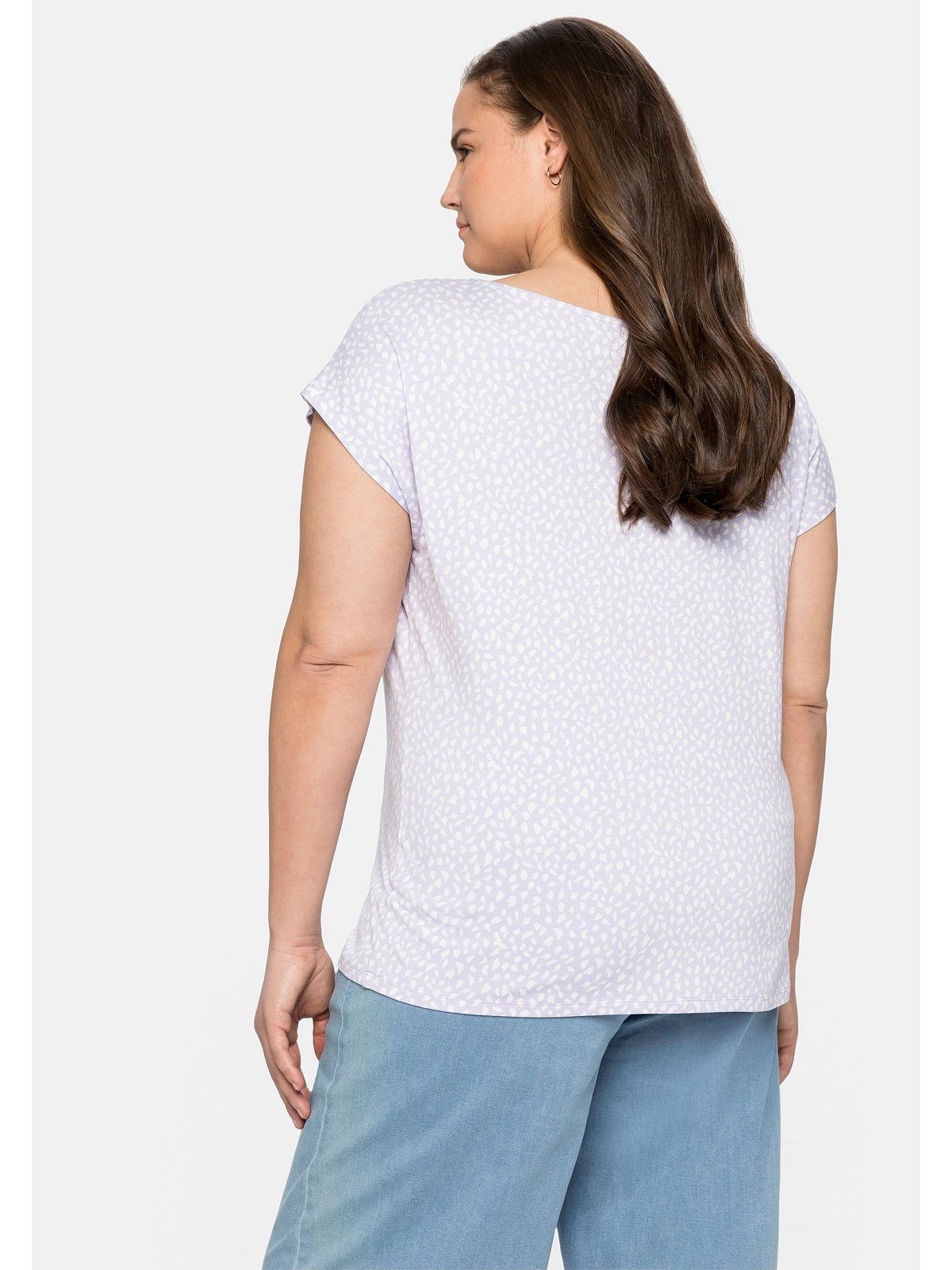 Größen Sheego Alloverdruck Falten und Große gelegten mit T-Shirt lavendel