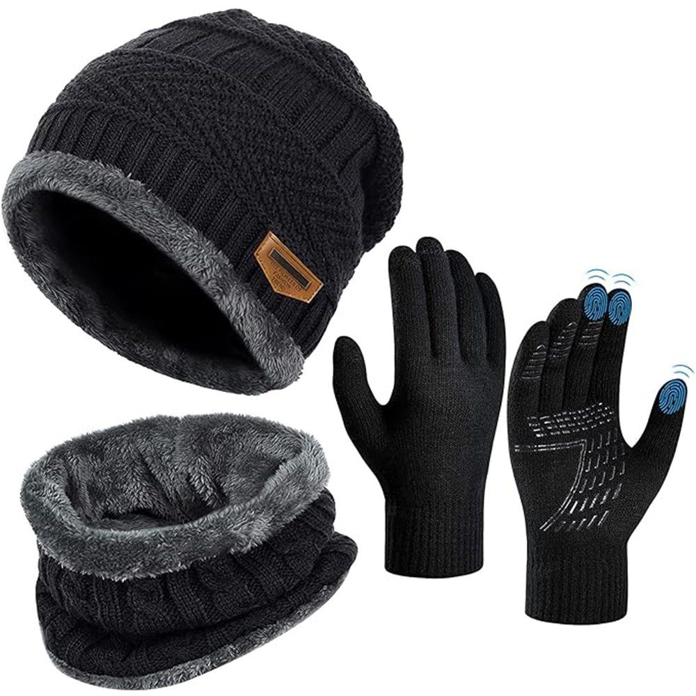 SOTOR 3-in-1 Set-Unisex Wintermütze (1-St) Handschuhe Strickmütze Touchscreen Schal Winter-Set