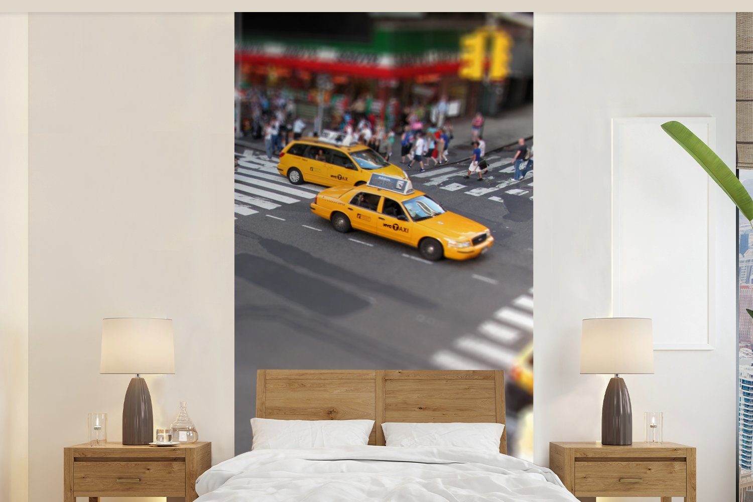 MuchoWow Fototapete New York - Amerika - Taxi, Matt, bedruckt, (2 St), Vliestapete für Wohnzimmer Schlafzimmer Küche, Fototapete