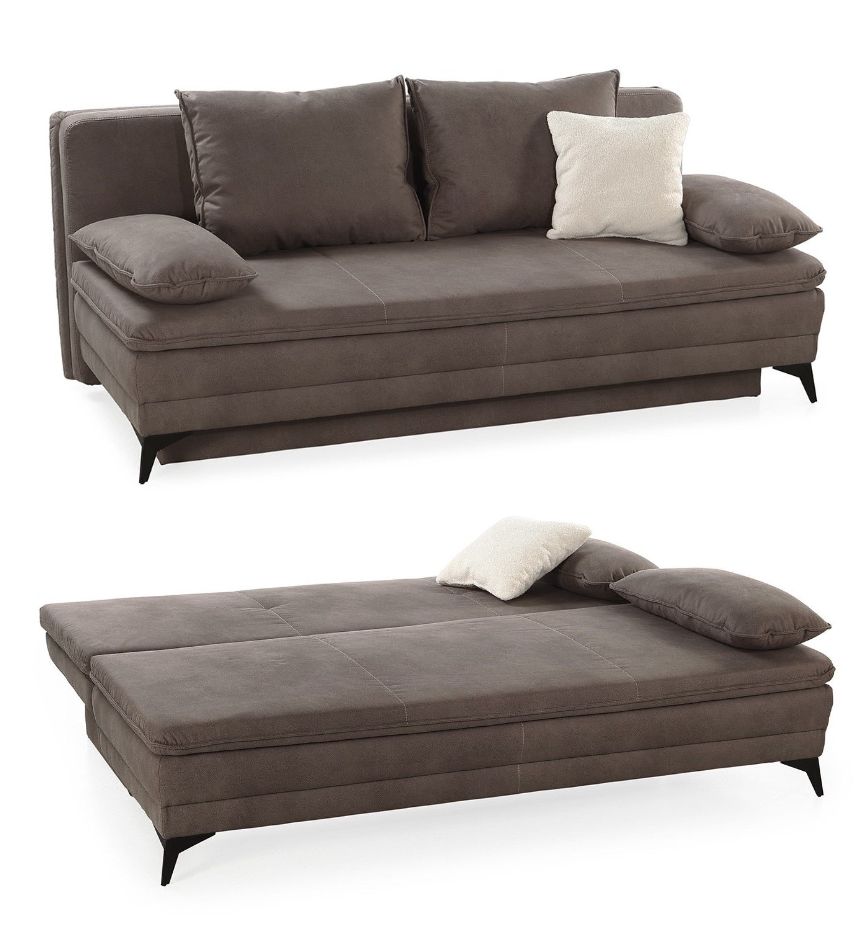 luma-home Schlafsofa 15158, Dauerschläfer mit Bettkasten 202 cm breit, Wellenunterfederung, integrierterTopper, Mikrofaser, Braun