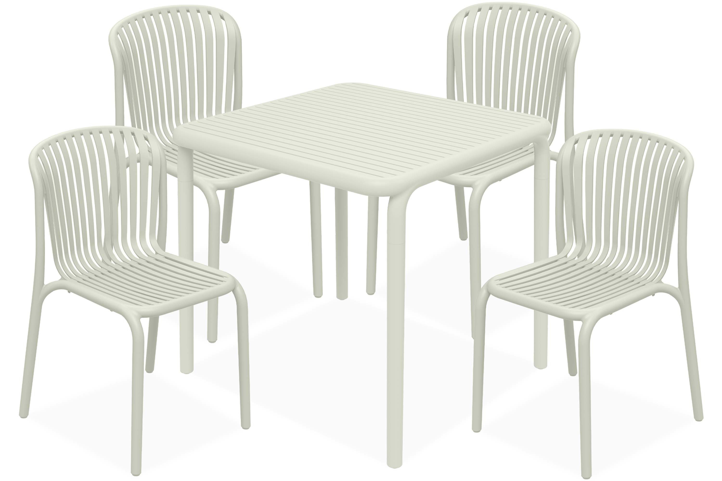KONSIMO® Garten-Essgruppe FICCARI Sitzgruppe, Gartenmöbel-Set, hergestellt in der EU, Modern, (aus hochwertigem Kunststoff, 5-tlg., 4 Stühle, 1 Tisch), Stapelbar, witterungsbeständiges Material, Gartengarnitur