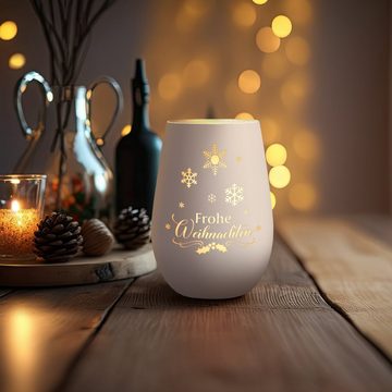 GRAVURZEILE Windlicht aus Glas mit Gravur - Frohe Weihnachten Schneeflocke - Weihnachtsdeko (Weiß/Silber), Geschenke für Frauen und Männer zum Geburtstag und weitere Anlässe
