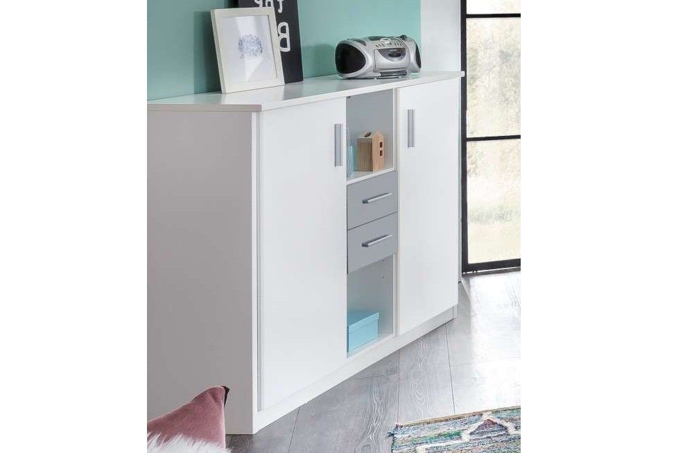 Stylefy mit Stauraum, II Hellgrau Weiß aus Lio 2 Design, Kinder - Schrank) für mit Modern (Sideboard, Holzwerkstoff, viel Funktion, Soft-Close Kinderkleiderschrank Schubladen,