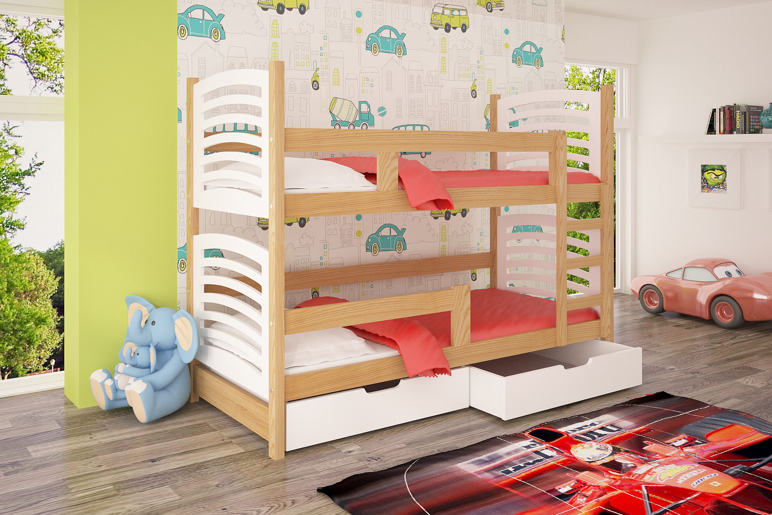 Hochbett Etagenbett optional mit Ausziehbett + Inklusive Matratzen 180x80cm
