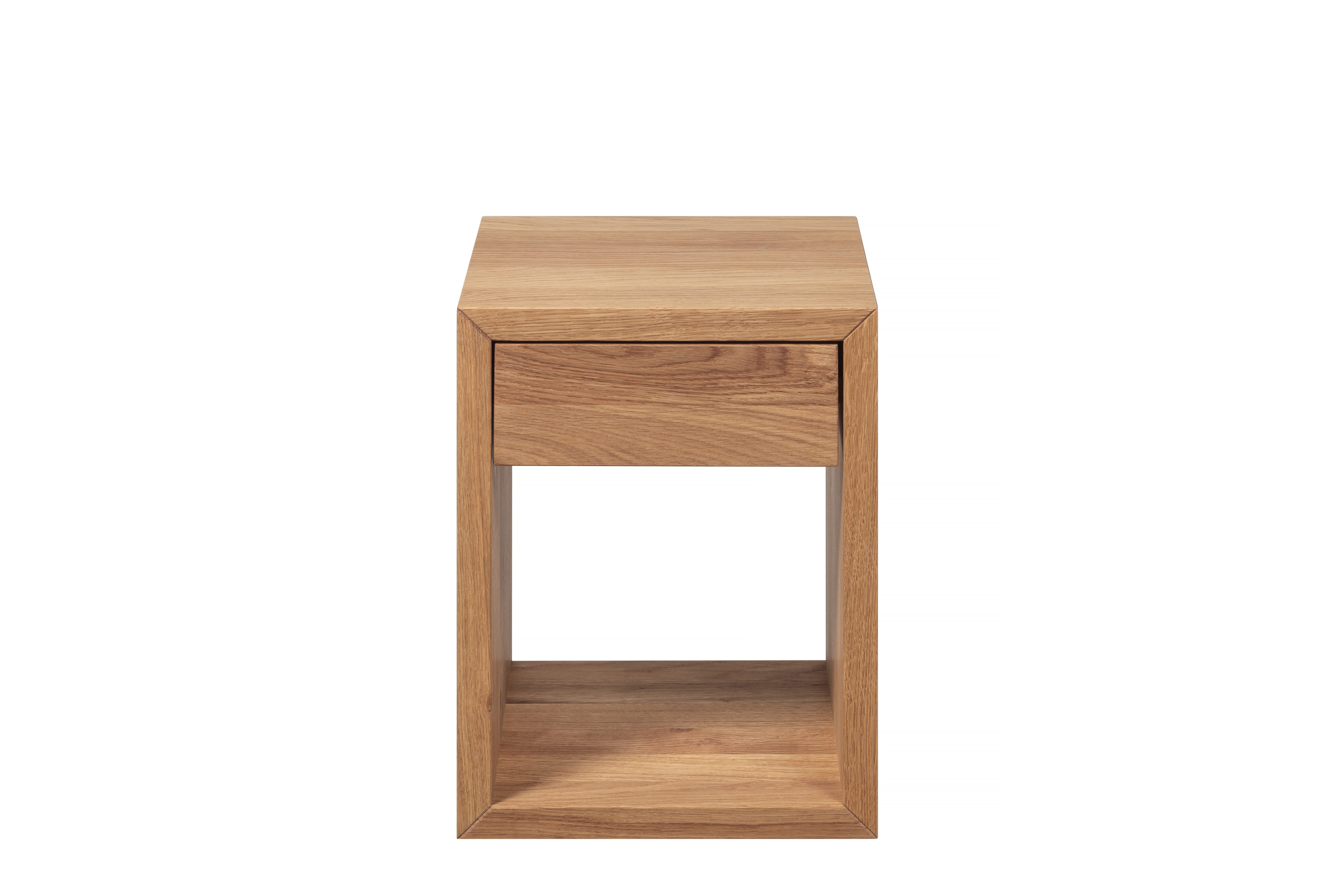 Woodek Design Nachttisch HUGO, schwebendes Wandregal mit Schublade, H 39 x B 30 x T 30 cm (Ablagetisch aus matt lackiertem massivem Eichenholz, 1-St., griffloser Beistelltisch), kompakter Nachtschrank mit Ablage