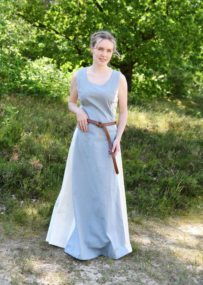Battle Merchant Burgfräulein-Kostüm Ärmelloses Überkleid / Trägerkleid blaugrau/natur "Jarle" S